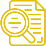 Compliance and safety icon: Magnifying glass over document.