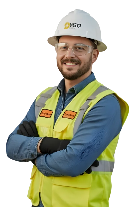 Dygo Electric engineer smiling in safety gear, representing electrical engineering and industrial automation expertise.